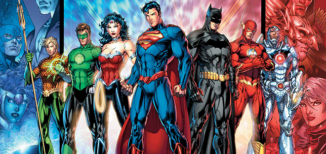 colorful Justice League costumes