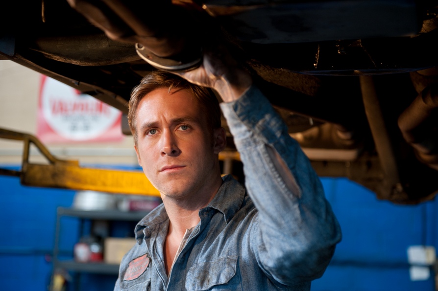 Ryan Gosling in Drive in blue mechanic's suit