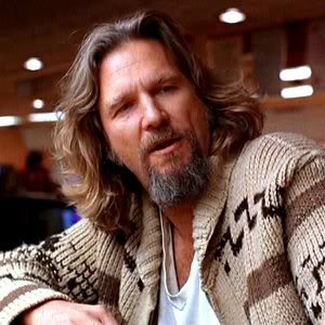 Jeff Bridges as The Dude in The Big Lebowski with his mouth hanging open as always
