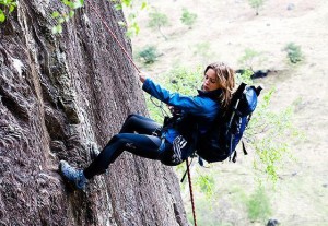 woman cliff repelling in a Lonely Place To Die movie
