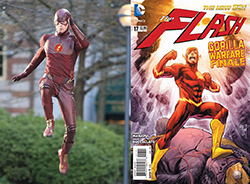 The Flash TV Show star Grant Gustin in costume versus The Flash comic book cover