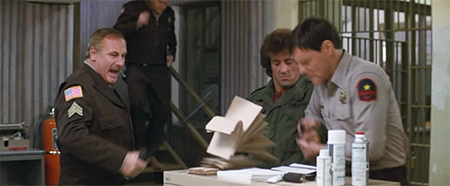 Deputy Galt acts like a dick when they try to fingerprint Rambo in First Blood