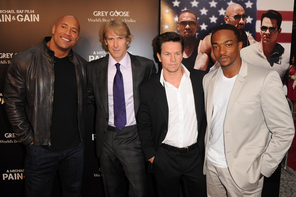 Pain & Gain red carpet with Anthony Mackie Michael Bay Mark Wahlberg and Dwayne Johnson