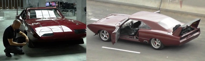 burgundy colored Plymouth Superbird from Fast & Furious 6