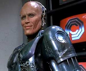 Peter Weller as Robocop with helmet off