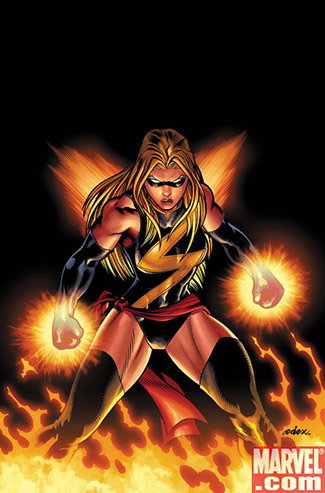 Ms. Marvel comic cover with strong female