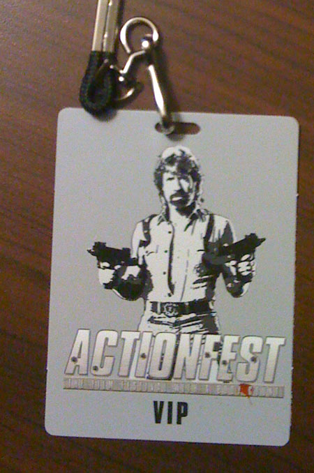 Actionfest 2010 VIP badge featuring Honoree Chuck Norris