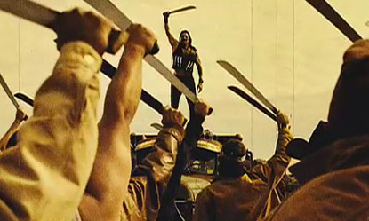 The vistory scene in Machete with machetes raised