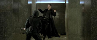The Matrix movie Neo flying kick