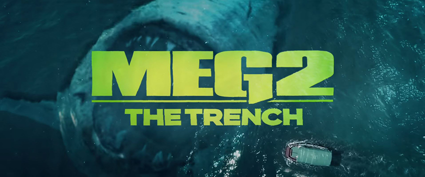 Meg 2: The Trench image showing a small boat about to be eaten by a Megalodon
