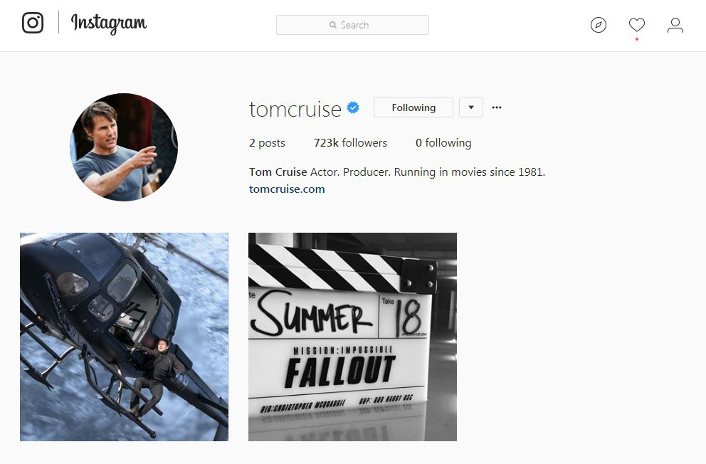 Tom Cruise is now on instagram