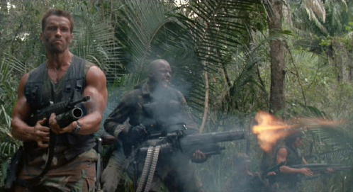 Predator movie epic moment when all the men are firing at once into the jungle