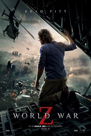 World War Z movie poster with Brad Pitt and helicopter