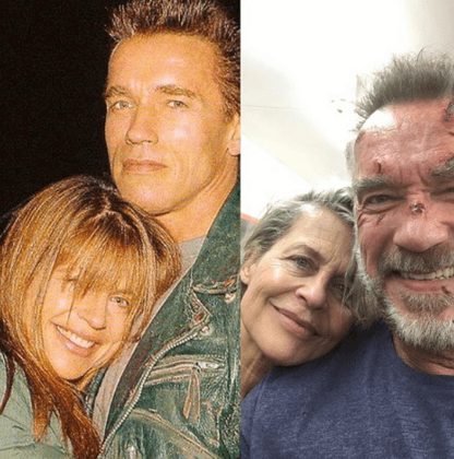 Arnold Schwarzenegger and Linda Hamilton then and now