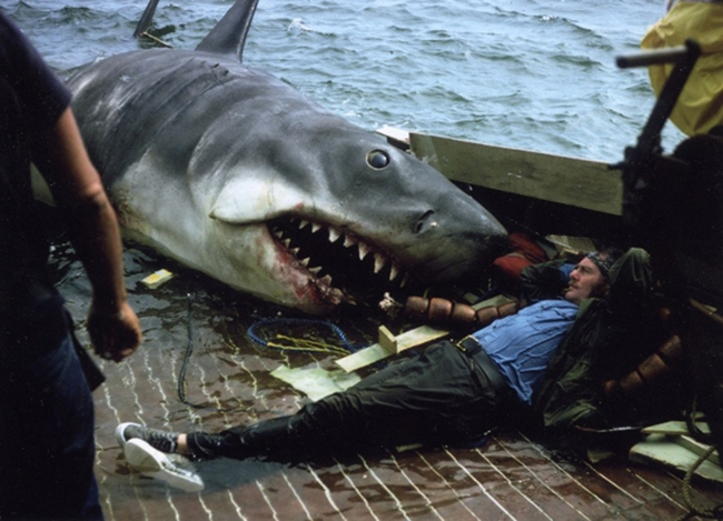 Robert Shaw relaxing on the set of Jaws