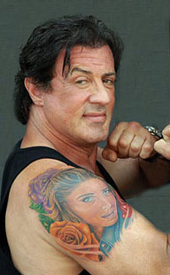 Sylvester Stallone with real-life tattoo of his wife