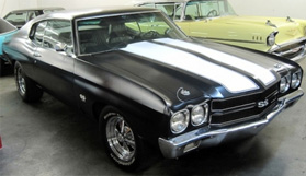 black Chevelle SS with double white racing stripes from the movie Faster starring The Rock