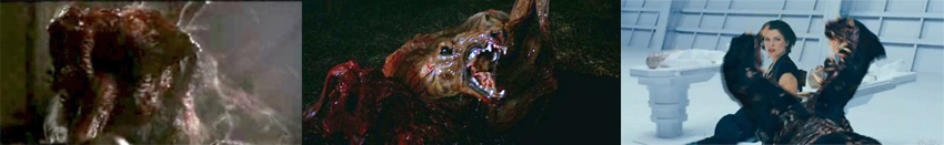 the dog splitting open in John Carpenter's The Thing compared to the dog splitting open in Resident Evil Afterlife REAL: 3D