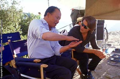 John WOo and Tom Cruise on the set of Mission: Impossible 2