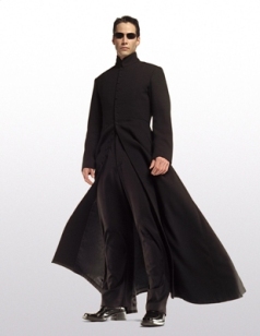 Keanu Reeves in The Matrix Nehru-collar black coat